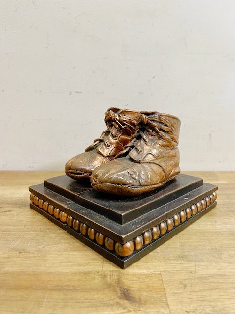 Vintage Bronze Baby Shoe Book Ends【B4887】