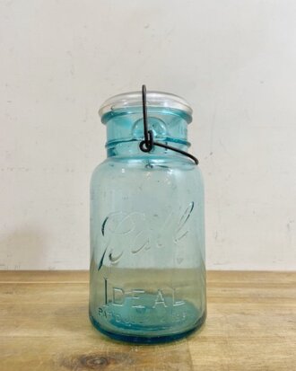 Vintage Blue Glass Mason Jar【B6928】